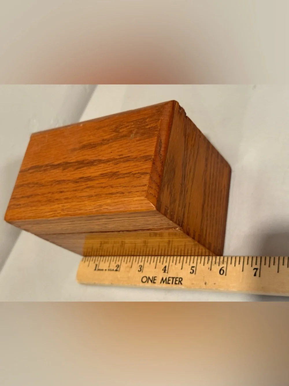 Vintage Lacquered Oak Dovetailed Index Card File Box Recipe Wood Brass Hinges